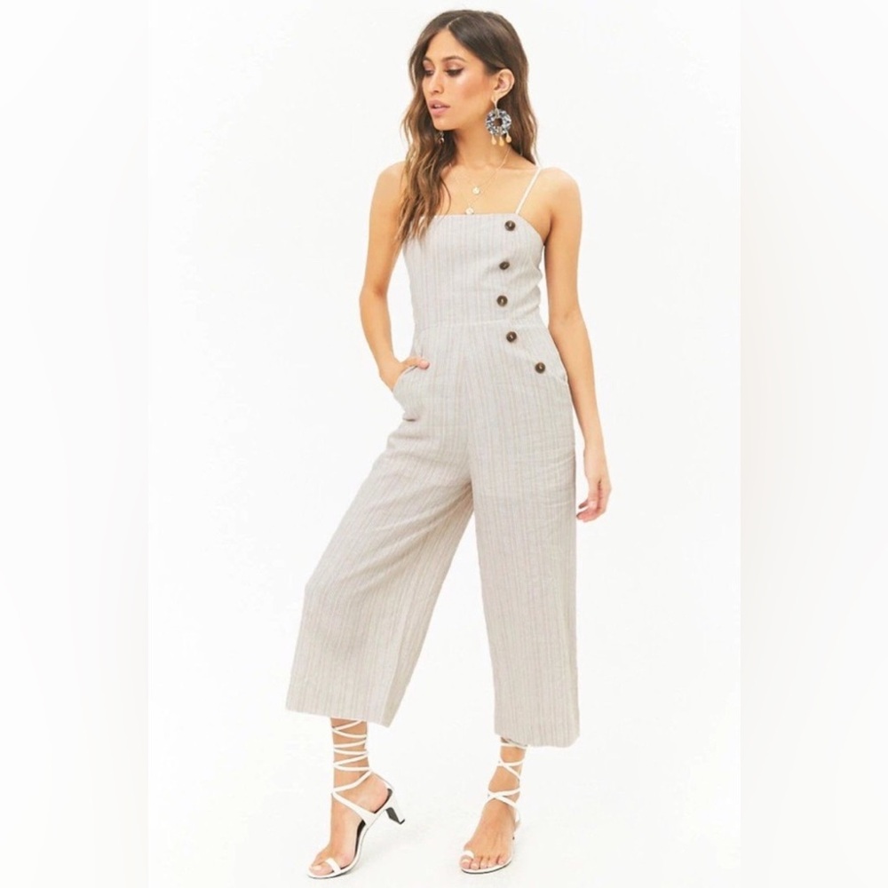 Forever 21 Women’s Striped Beige Jumpsuit